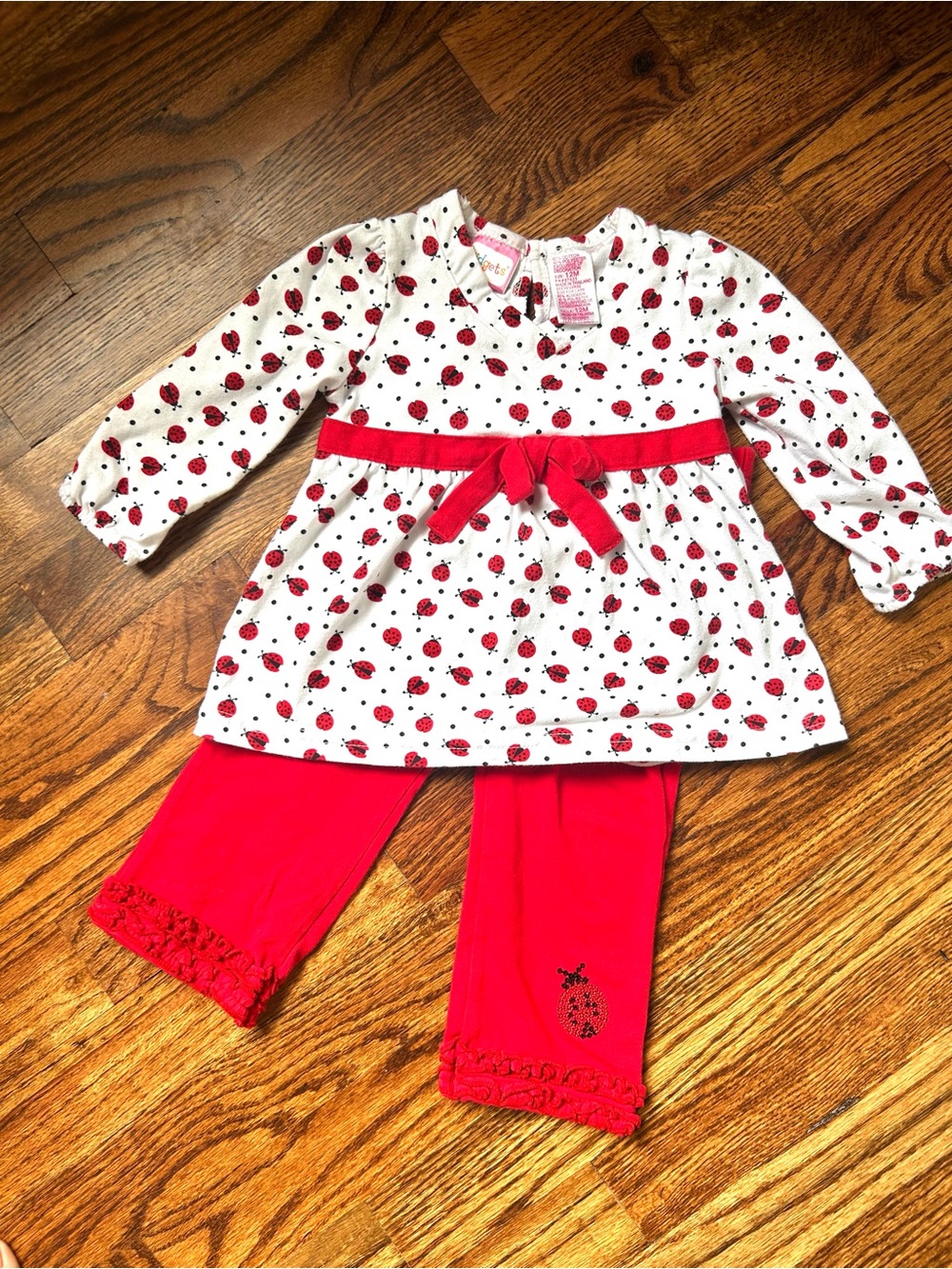 Kidgets Baby Girl Ladybug Tunic & Ruffle Pants Set 12M Red White